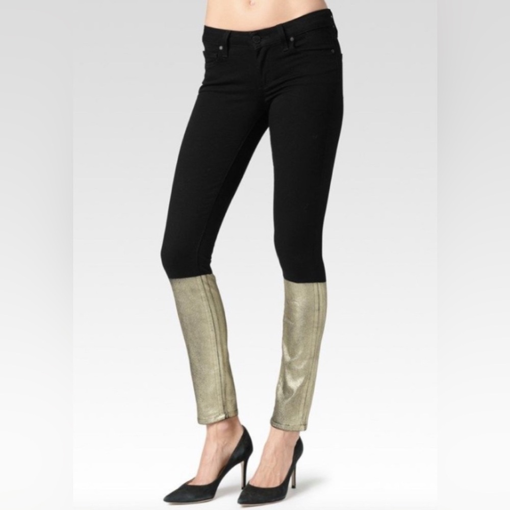 Paige Solstice Skinny Jeans Black Gold Colorblock Size 28